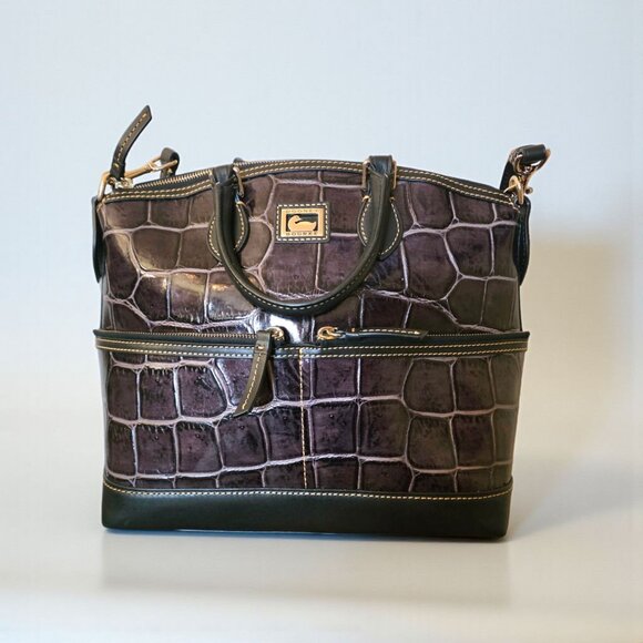 Dooney & Bourke Dillen Croco Embossed Double Pocket Satchel Brown Leather Bag - Picture 1 of 16